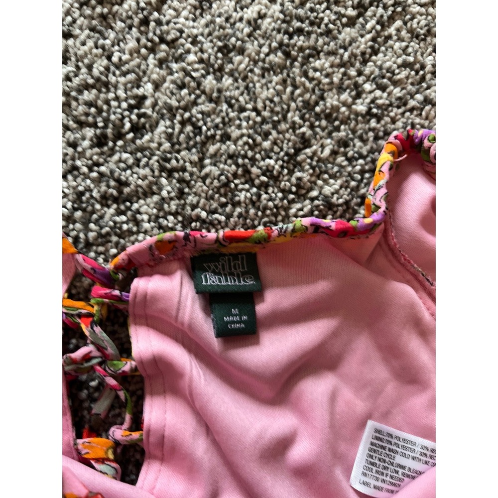 Wild Fable Puff Sleeve Keyhole Lace up Back pink Floral Bra Crop Top Size Medium - Picture 10 of 10